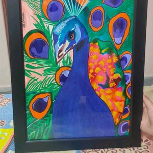 Handmade Framed Peacock Painting