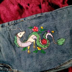 Cute Dragon Handmade Painting Jeans