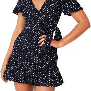 Relipop Polka Dot Black Wrap Up Dress