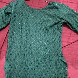 Dark Green Long Festive  Kurti