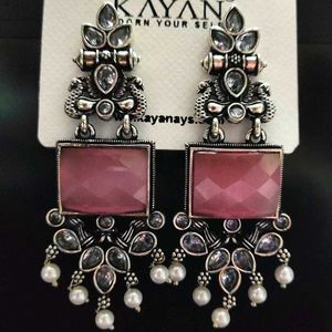 Stunning Oxidised Earrings with Hint of Pink