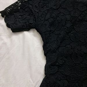 Florally Handcrafted Black Straight Top