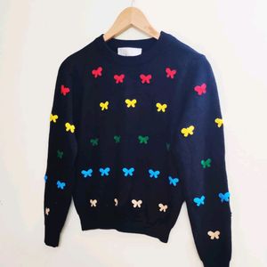 Black Multicolour Design Sweater Size-36-38