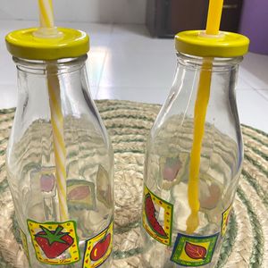 2 Mason Bottles With Straw