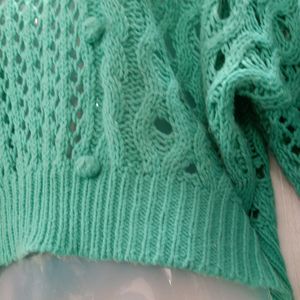 Sea Green Crop Top Wollen Sweater