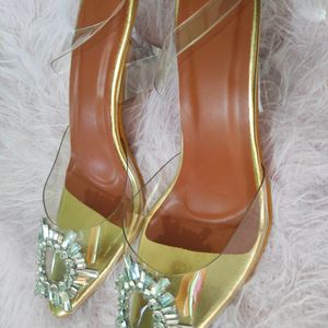 Trendy Stone Studded Transparent Heels