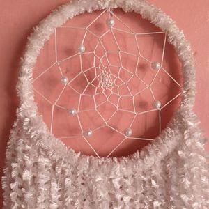 Handmade White Furry Dreamcatcher For Wall Decor