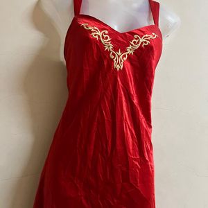 Korean Designer Red Silk One Piece