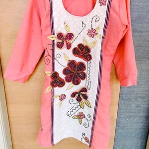 Heavy Embroidery Pink Kurti