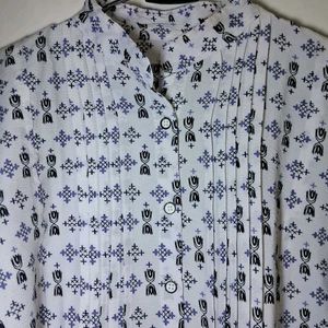 White Printed Kurti Top With Ties