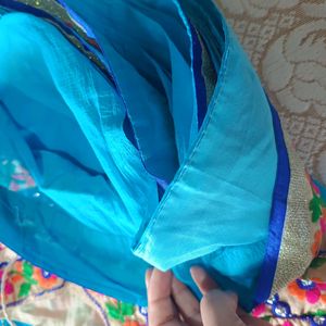 Blue Saree With Colorful Embroidery Blouse