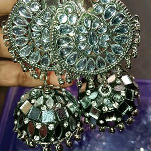 Mirror Work Jhumka Earrings &Stude