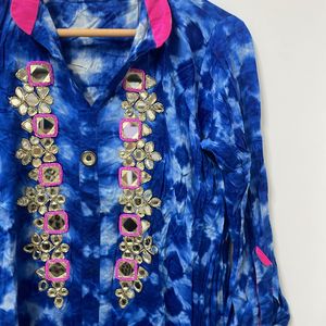 Blue Mirror Work Kurta