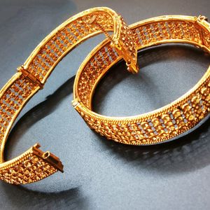 SET OF 2 - ETHNIC GOLDEN STONE BRACELET BANGLES