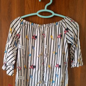 White Casual Printed Off Shoulder Top