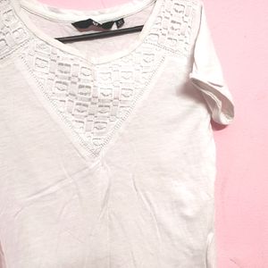 White Tee With Lace Details