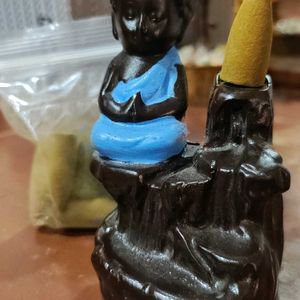 Meditating Monk Buddha Smoke Backflow Cone