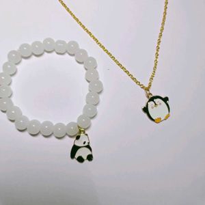 Nacklace Chain And Bracelet Combo Cute Panda