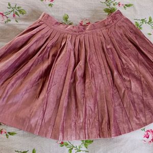 Pink Velvet Pleated Skirt