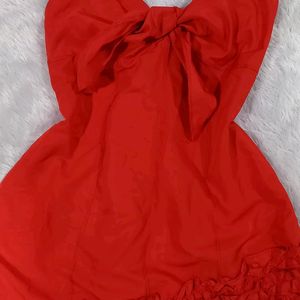 Bright Red Assymetrical Length Dress