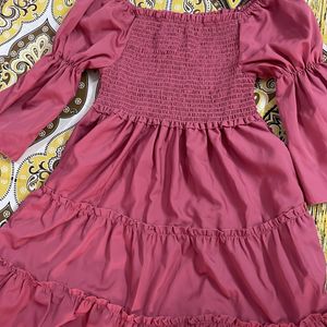 Pink Flared And Ribbed Dress