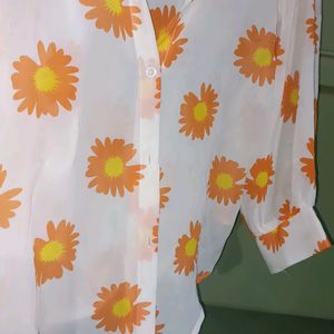 White Shirt With Orange Daisy