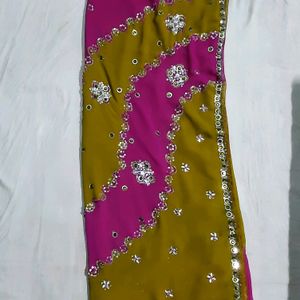 Beautiful Party Wear Kundan Saari With Blouse