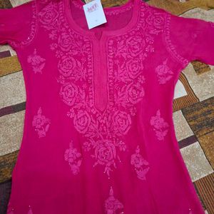 Hoor Deep Pink Pure Chiffon Kurta (Size M)