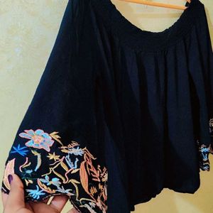 Embroidered Black Top