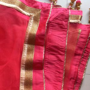 Heavy Net Dupatta With 4 Side Lace And Hangings