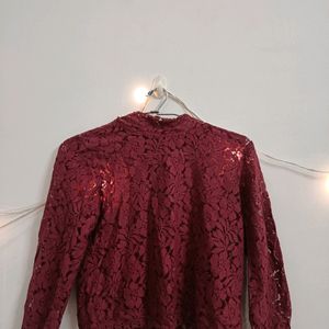 SASSAFRAS Maroon Lace Top