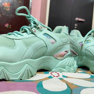 Trendy Light Sea Green Shoes With Metal Detailing