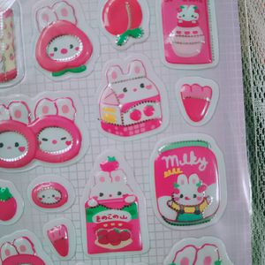 COMBO🎀Cute Berry Bunny Sticker With Sanrio Eraser