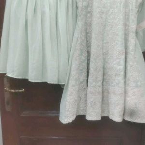 Pista Green Frock With Ghrara