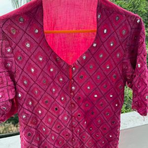 Pink Mirror Work Kurta