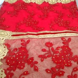 Beautiful Red Half Net Saree