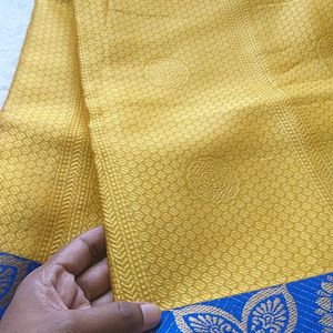 UNUSED Yellow With Royal Blue colour Saree