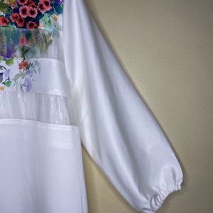 White Floral Print Top - Comfort Fit