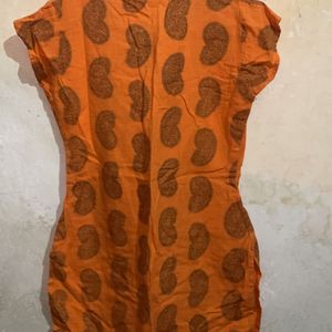 V Neck Orange Kurti