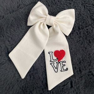 Love Hand Embroidered Hair Bow Clip