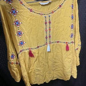 Mustard Embroidered Top