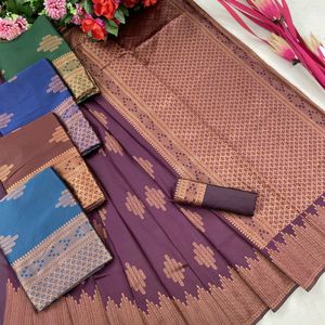 Semi Silk Saree With Copper Border