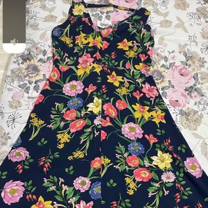 Code High Low Navy Blue Flower Print Dress