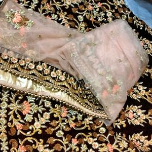 Bridal Coffee Colour Velvet Lehnga