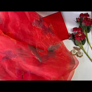 Butterfly Red Organza Saree With Art Silk Blouse