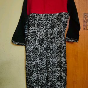 Red and white printed cotton kurta