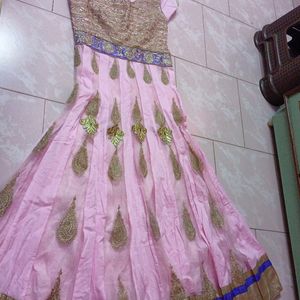 Cotton Embroidered Baby Pink Anarkali Gown