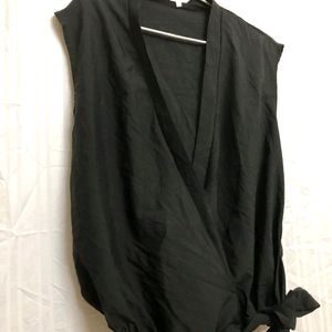 Black Wrap V Neck Sleeveless Top