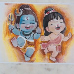 Shiv Pravati Baby Art Handmade Draw