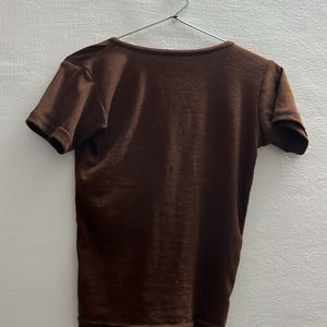 V Neck Brown Top